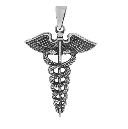 Sterling Silver Mystic Wings Caduceus Pendant