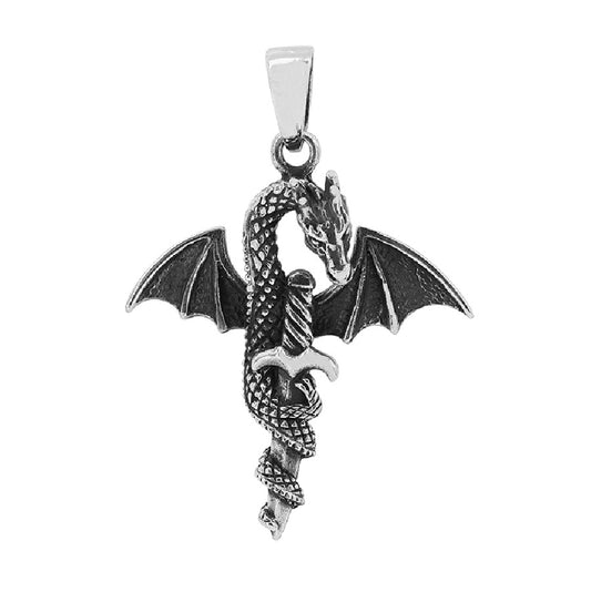 Sterling Silver Majestic Fang Dragon Pendant