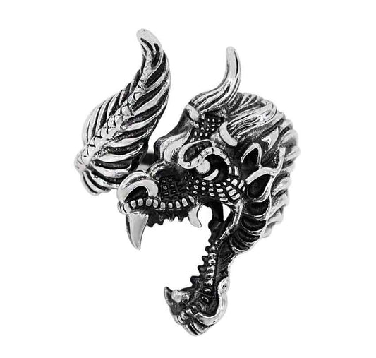 Sterling Silver Majestic Inferno Dragon Ring