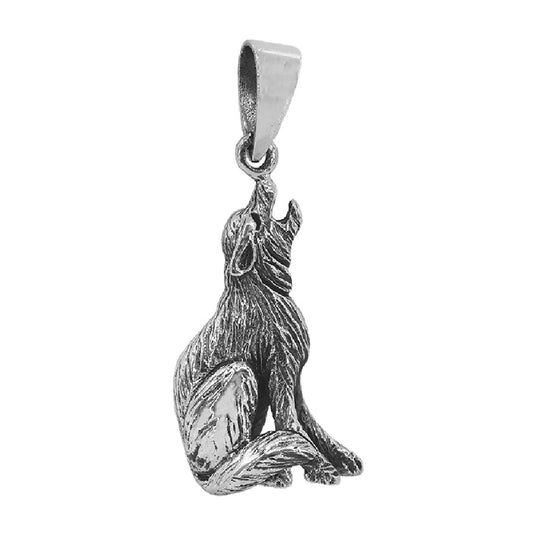 Sterling Silver Howling Wolf Pendant