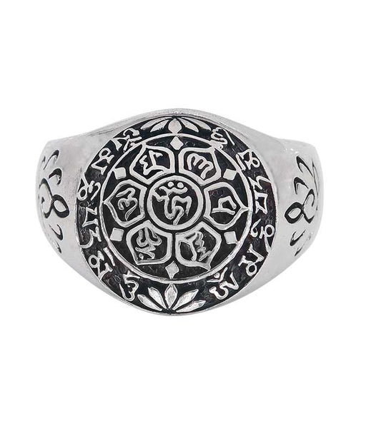 Sterling Silver Lotus Blessing Mantra Ring