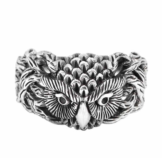 Sterling Silver Wisdom Owl Head Ring