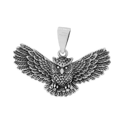 Sterling Silver Celestial Wings Owl Pendant