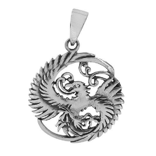 Sterling Silver Inferno Rise Phoenix Pendant