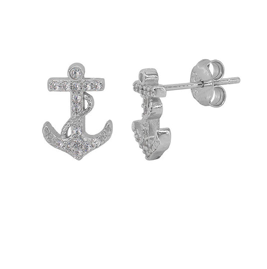 Sterling Silver Ocean Crest Anchor Studs