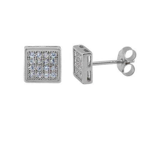 Sterling Silver Diamond Grid Luxe Studs