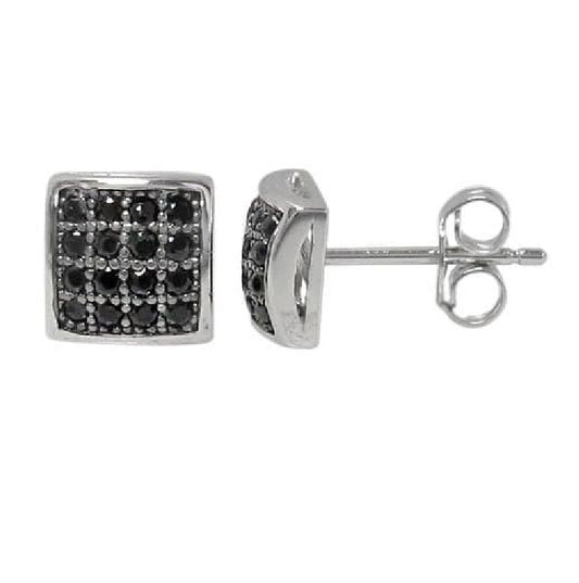 Sterling Silver Midnight Noir Grid Studs