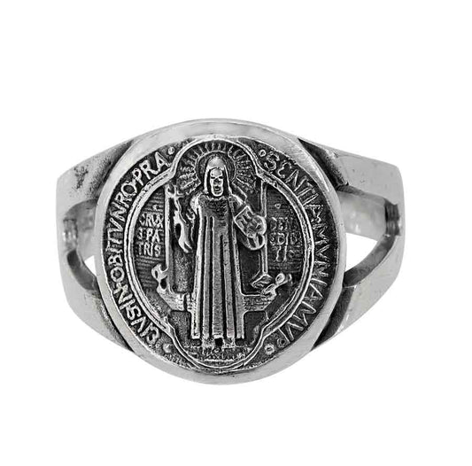 Sterling Silver Sacred Saint Benedict Ring