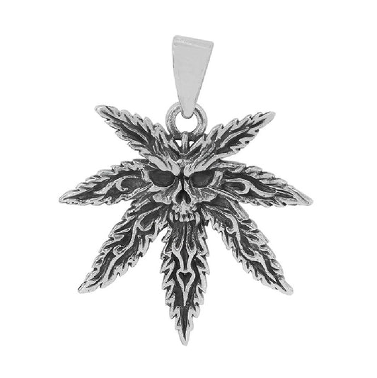 Sterling Silver Outlaw Leaf Skull Pendant