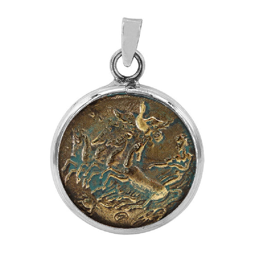 Sterling Silver with Bronze Medallion Coin Dragon Pendent